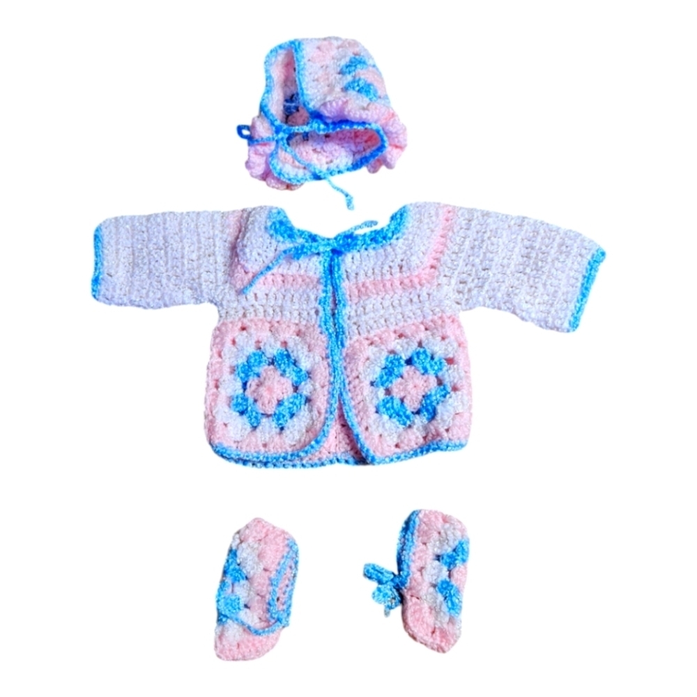 Crocheted Newborn Baby Sweater Set,New
